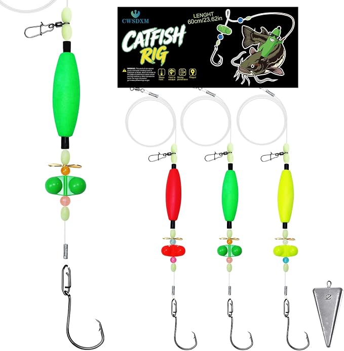 Catfish Rigs with 2oz Pyramid Sinker，High Carbon Circle Hooks 6/0 8/0，3/6pcs Catfish Float Rigswith Adjustable Bottom-lowering Device,Take Down Rigs for Catfish,Complete & Ready-to-Use Kit