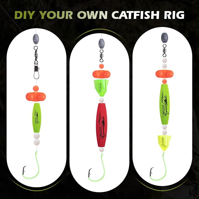 Goture Catfish Rig Making Kit,274pcs/300pcs Catfishing Tackle with Luminous Fishing Hook Swivel Sinker Weights Rattle Float Bobber Stoppers,Catfish Rigs Accessories with 3600 Tackle Box,Gifts for Men