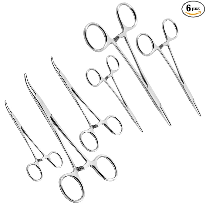 Ainiv 6 Piece Hemostat Curved and Straight Stainless Steel Self-Locking Fishing Forceps Piercing Remover Tool Piercing Grabber Tool for Nurses Pet Grooming Care Fishing DIY Crafting(5"+6.3"+7.87")