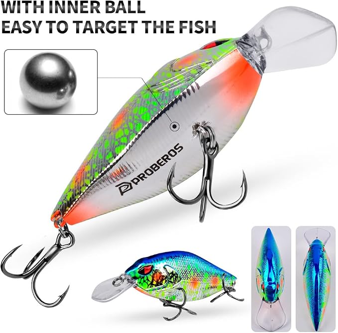 PROBEROS Crankbaits Set Fishing Lure Hard Baits Swimbaits Boat Ocean Topwater Lures Kit Fishing Tackle Hard Baits Set for Trout Bass Perch Fishing Topwater Lures Set