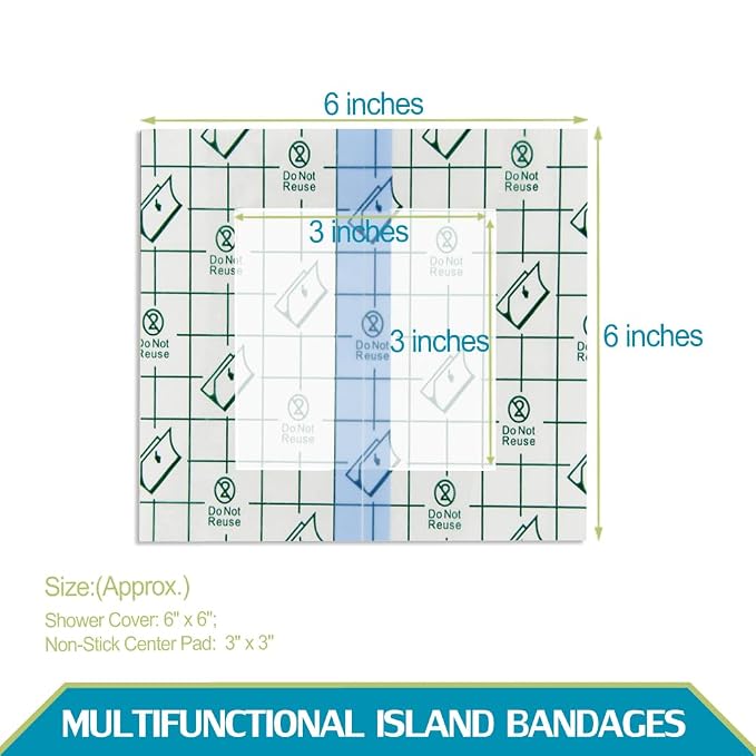 Waterproof Dialysis Catheter Shower Cover PD Catheter Shower Protector Shields with Non-Stick Center Pad for Peritoneal Dialysis Accessories Port Chest Central Line 6"x6" Pack of 25