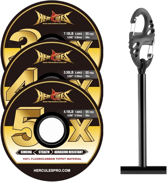 HERCULES Fly Fishing Tippet 3 Pack with Fly Tippet Holder, 55 Yards