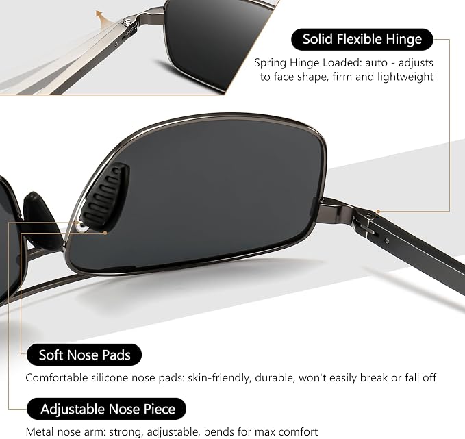 SUNGAIT Ultra Lightweight Rectangular Polarized Sunglasses Men UV400 Protection