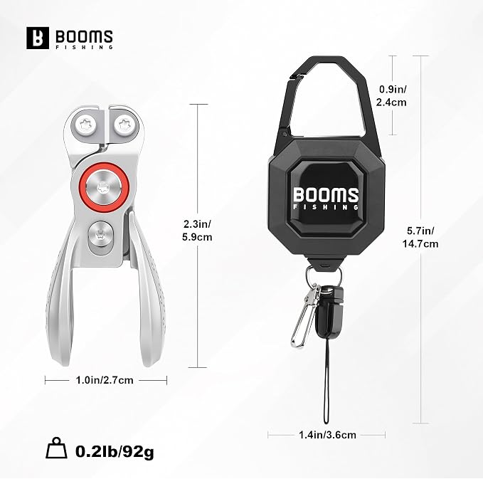 Booms Fishing Line Cutter with Retractor: Mini Fishing Scissors for Braided Line - Stainless Steel Fishing Clippers & Nippers with Safety Release Lock - Fly Tying Scissors for Men, LC1