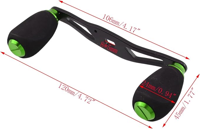 Fishing Reel Handle Green Fishing Baitcasting Handle Rocker Baitcasting Reel Replacement Parts, with EVA Grip Knob and Nut (Black + Green)