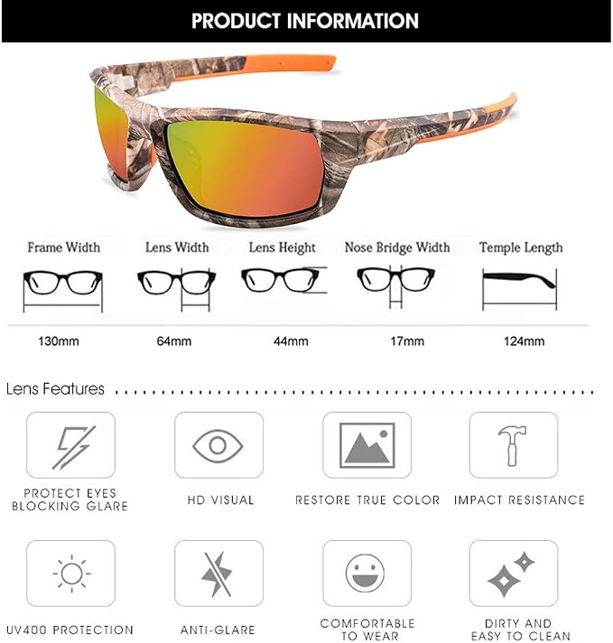 Polarized Camo Sunglasses for Men Women Fishing Sports Outdoor UV Protection Glasses