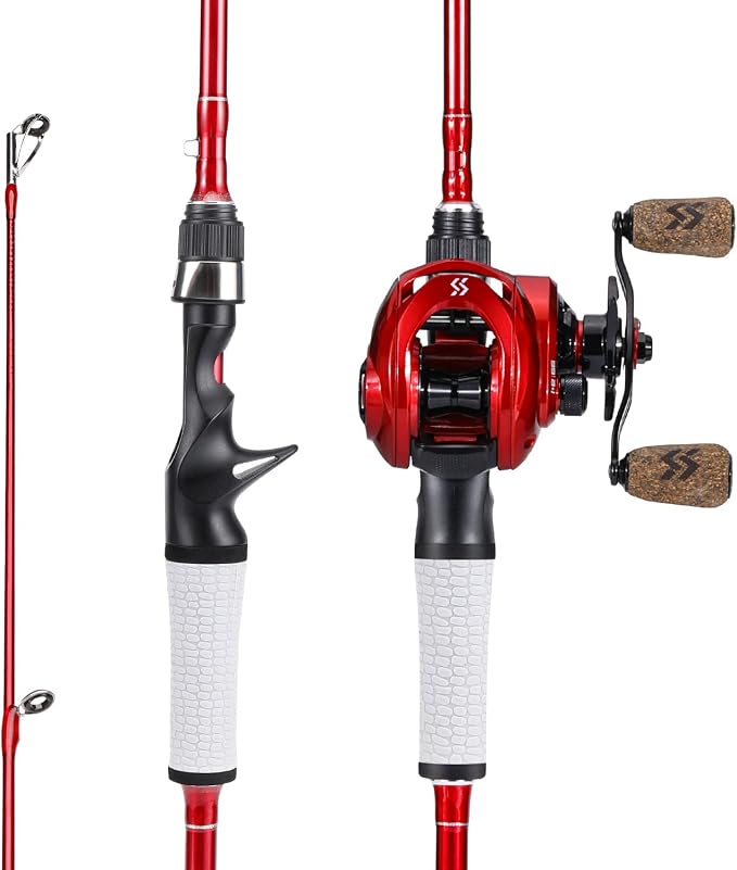 One Bass Spirit Flame Fishing Rod Reel Combo, Spinning & Baitcasting Fishing Pole with Graphite 2Pc Blanks, Stainless Steel Guides