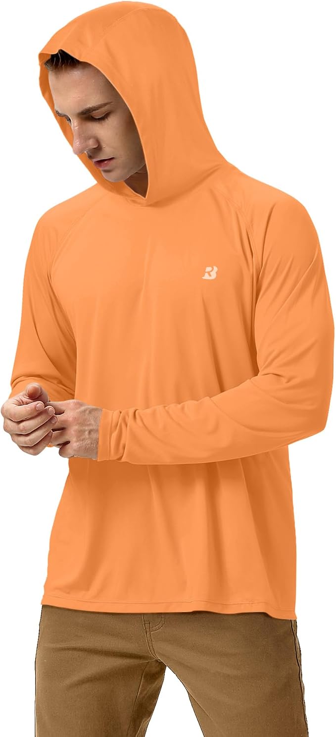 Roadbox UPF 50+ Fishing Shirts for Men, Long Sleeve UV Sun Protection Hoodie, Outdoor Hiking Running Swimming Rash Guard