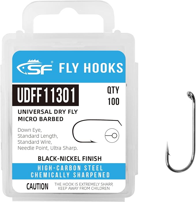 SF Fly Tying Hooks Ultra Sharp High Carbon Steel for Nymphs Wet Traditional Dry Streamers Eggs Jig Poppers Emergers Terrestrial Flies with Mini Box 100Pcs
