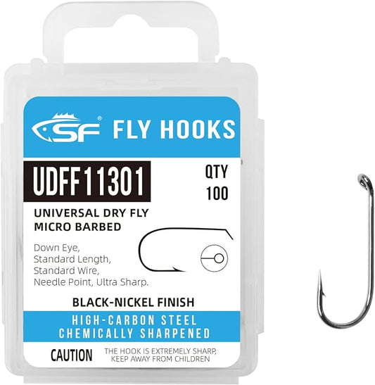 SF Fly Tying Hooks Ultra Sharp High Carbon Steel for Nymphs Wet Traditional Dry Streamers Eggs Jig Poppers Emergers Terrestrial Flies with Mini Box 100Pcs
