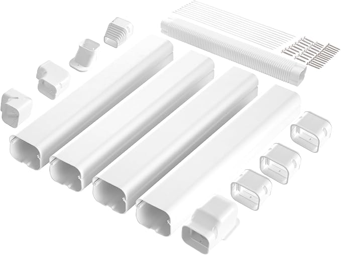 VEVOR Mini Split Line Set Cover 3-inch W 17.6Ft L, PVC Decorative Pipe Line Cover for Air Conditioner with 4 Straight Ducts & Full Components Easy to Install, Paintable for Heat Pumps, White
