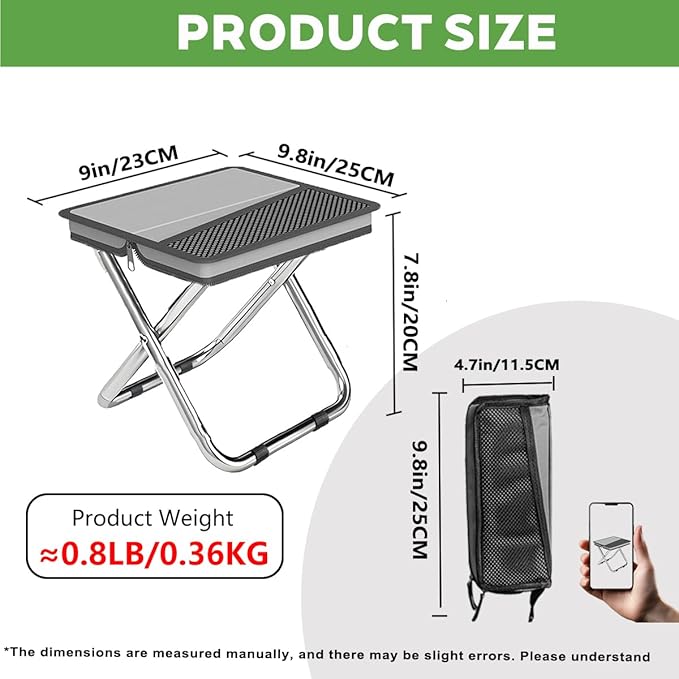 2 in 1 Collapsible Camping Stool & Sling Bag, Aluminum Alloy Frame, 220LB Load Capacity, Portable Folding Fishing Stool for Outdoor Activities, Grey, Small