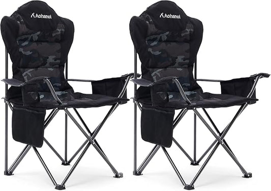 Aohanoi 2 Pack Camping Chairs for Heavy People,Outdoor Folding Camp Chairs for Adults with Cup Holder & Cooler Bag for Outside,Outdoor Lawn Chairs Supports Up to 400lbs