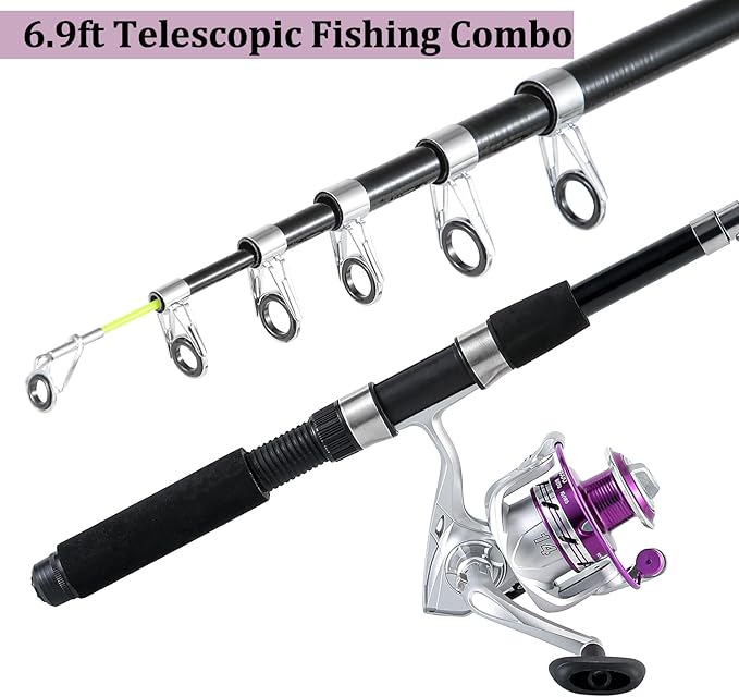 Tripquips Fishing Pole Combo, 6.9ft 2Pcs Telescopic Rods Set, Collapsible Fishing Rods, 2PCS Spinning Reel Set with Carrier Bag Freshwater Fishing Rod and Reel Combos Kits