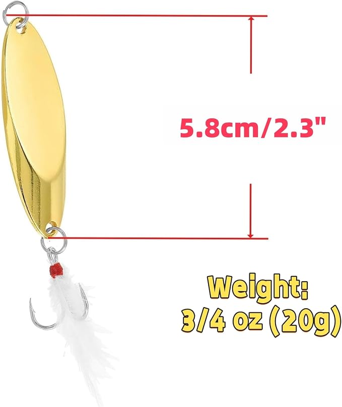 Fishing Spoons Fishing Lures Hard Metal Spinner Baits Reflective Casting Spoon Treble Hooks Jigs for Freshwater Saltwater，10 PCS with Box