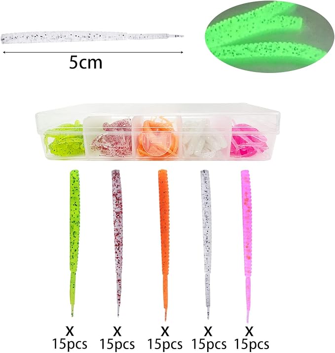 75pcs Crappie Lures Kit - Soft Plastic Coloured Crappie & Panfish Shad Baits