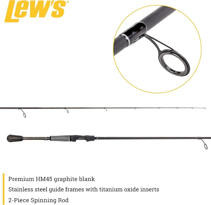 Lew's TP2 Spinning Fishing Rod, HM45 Graphite Rod, Winn Dri-Tac Split-Grip, SoftTouch Reel Seat, No Foul Hook Keeper
