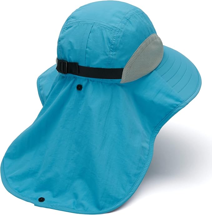 BASSDASH UPF 50+ Unisex Water Resistant Wide Brim Sun Hat with Large Neck Flap Ponytail Fishing Hat for Men Women