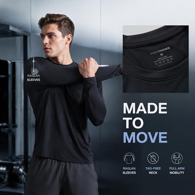 OYGSieg 6 Pack Long Sleeve Shirts for Men Moisture Wicking UPF SPF Sun Protection Tee Shirts Workout T Shirts Casual