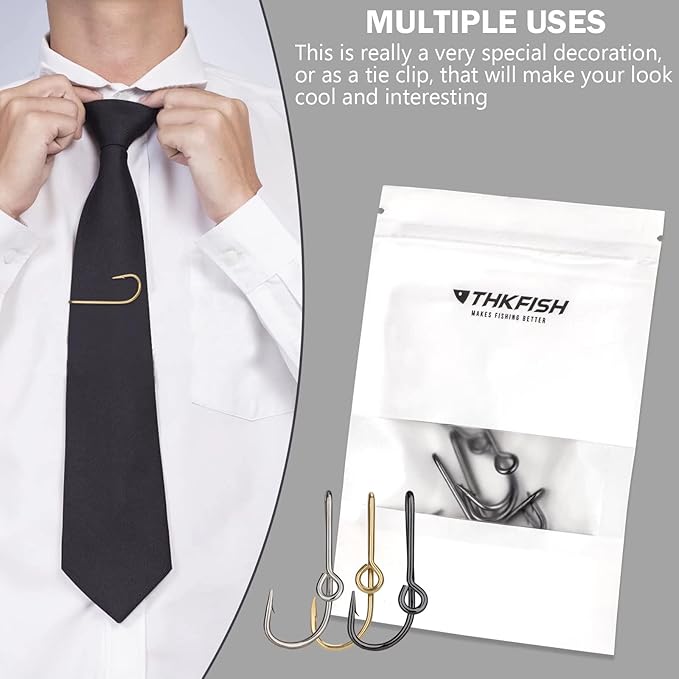 THKFISH Fishing Hooks Hat Pins - Gold Fish Hook Hat Clip - 5PCS Tie Clips Black