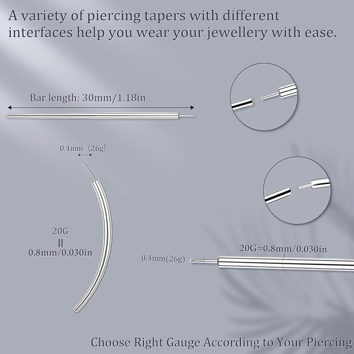 14G 16G 18G 20G Piercing Taper Piercing Ball Grabber Tool Stainless Steel Flat Back Earring Applicator Tool Threadless Insertion Pin Curved Body Piercing Kit for Ear/Nose/Navel/Lip/Eyebrow