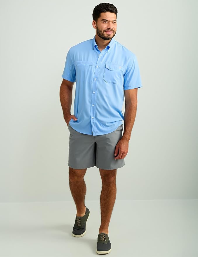 HUK Men's Tide Point Kc Scott Original Artwork Short Sleeve Shirt, Fishing Button Down