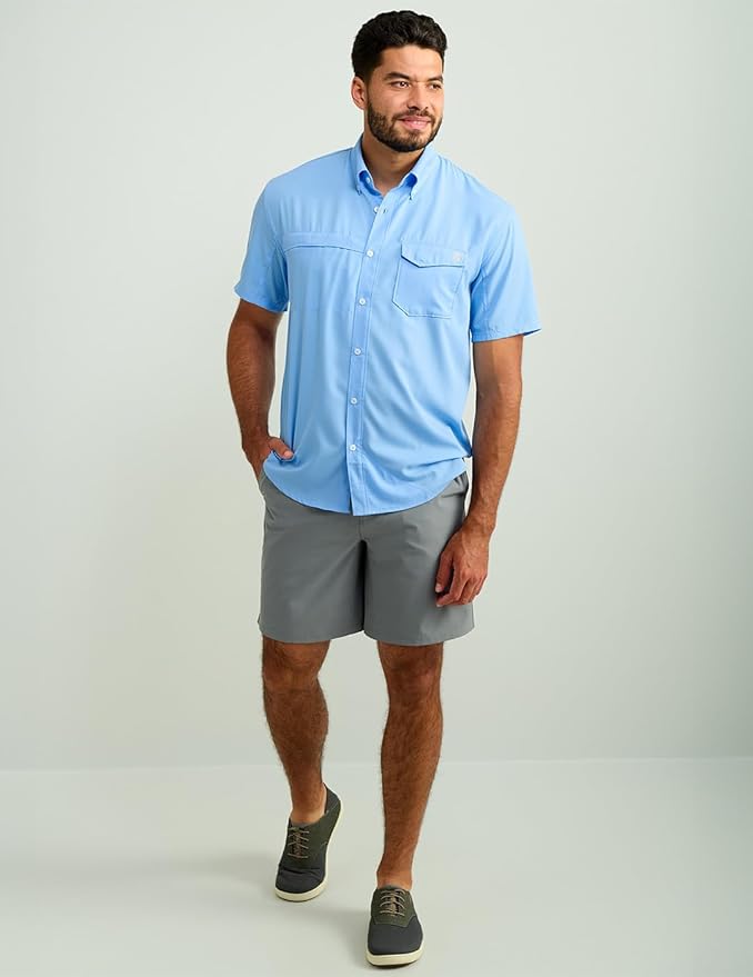 HUK Men's Tide Point Kc Scott Original Artwork Short Sleeve Shirt, Fishing Button Down
