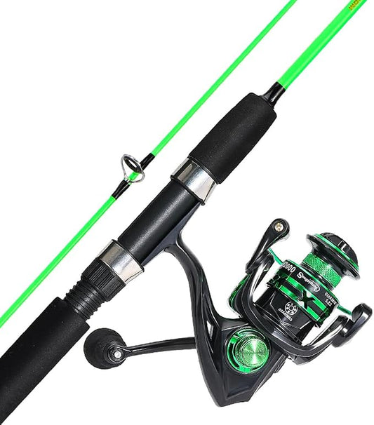 Sougayilang Spinning Reel and 2-Piece Fishing Rod Combo, Durable Graphite & Fiberglass Rod, Split-Grip Cork Handle,Right/Left Handle Position