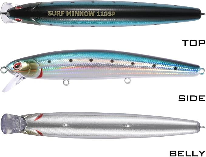 LITTMA California Surf Fishing Lures Saltwater Jerkbait Crankbait Surf Minnow 110/125 - Metallic Sardine Super Glow & Pearl Pink Belly Glow Lures for Halibut & Striper Fishing