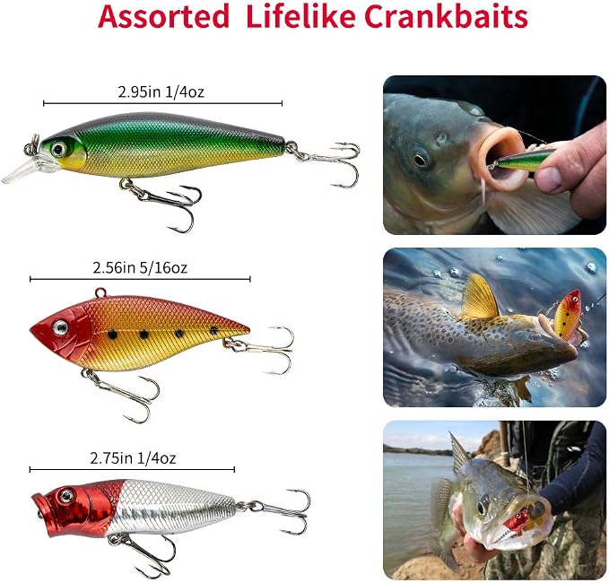 GOANDO Fishing Lures Kit for Freshwater Bait Tackle Kit for Bass Trout Salmon Fishing Accessories Tackle Box Including Spoon Lures Soft Plastic Worms Fishing Gifts