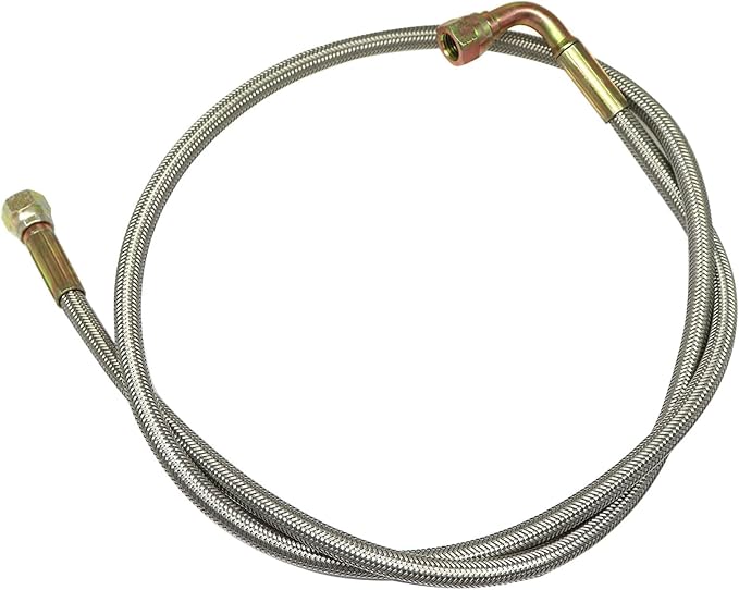 GXARTS 48" Billet Steel Braided Turbo Oil Feed Line Remote Turbocharger 551871 Length 4AN 90 Degree Straight Hose PTFE Line and Hose End Pressure