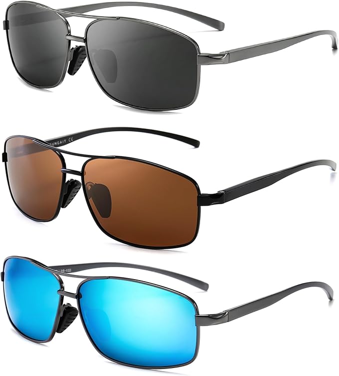 SUNGAIT Ultra Lightweight Rectangular Polarized Sunglasses Men UV400 Protection