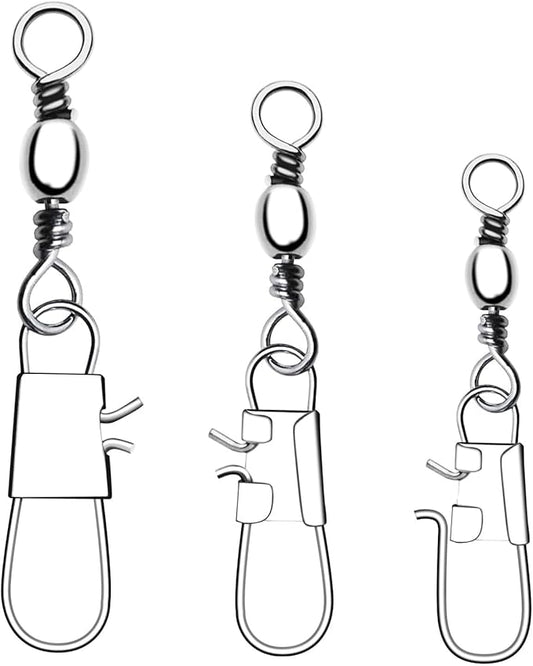 100 PCS Fishing Swivels Snap,Stainless Steel Swivel Fishing Line Connector,Interlock Fishing Hooks Clip,Barrel Snap Swivels for Freshwater and Saltwater Fishing