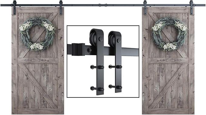 SMARTSTANDARD 13 FT Double Barn Door Hardware Kit, Sliding Door Track-Smoothly and Quietly -Includes Detailed Installation Fit 36"-40" Wide Door Panel(J Shape Hanger) Black