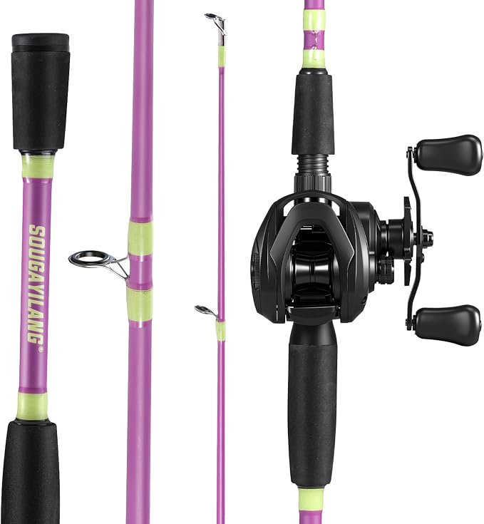 Sougayilang Baitcasting Fishing Combos, Carbon&Glass Fiber Composite 2 Piece Fishing Rods with Casting Reel- 6'0"