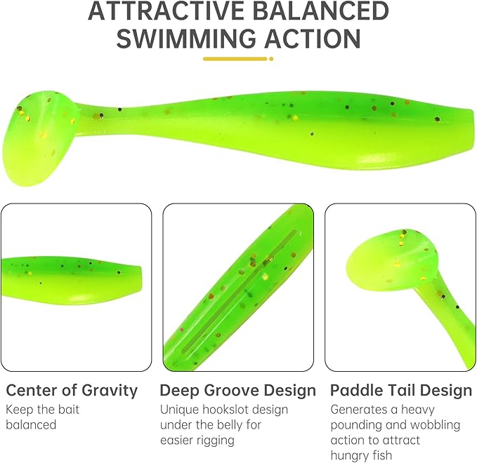 MAFIMOEA 50 Pcs Soft Fishing Lures Plastic Paddle Tail Swim Baits Kit for Bass Trout Walleye Crappie 5 Mixed Colors Fishing Soft Plastic Lure Kit 5.5CM