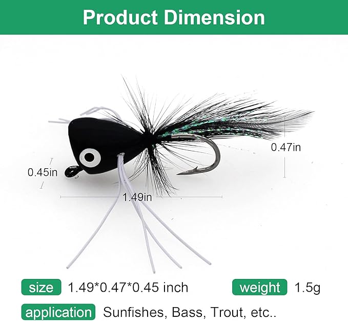 Fly Fishing Poppers, Topwater Fishing Lures Bass Crappie Bluegill Sunfish Panfish Trout Salmon Perch Steelhead Flies for Fly Fishing Bass Panfish Bluegill Trout Salmon