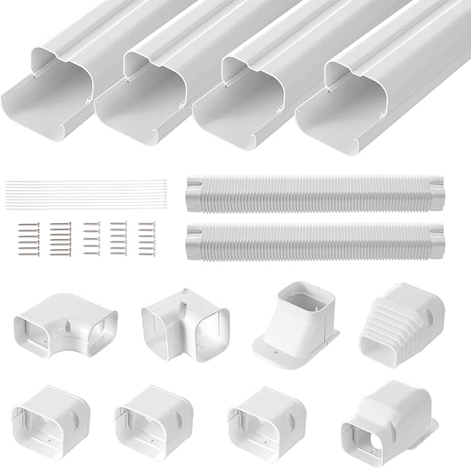 VEVOR Mini Split Line Set Cover 3-inch W 17.6Ft L, PVC Decorative Pipe Line Cover for Air Conditioner with 4 Straight Ducts & Full Components Easy to Install, Paintable for Heat Pumps, White