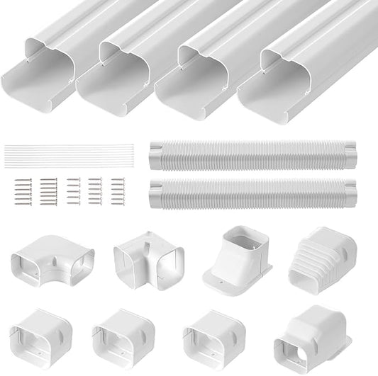 VEVOR Mini Split Line Set Cover 3-inch W 17.6Ft L, PVC Decorative Pipe Line Cover for Air Conditioner with 4 Straight Ducts & Full Components Easy to Install, Paintable for Heat Pumps, White