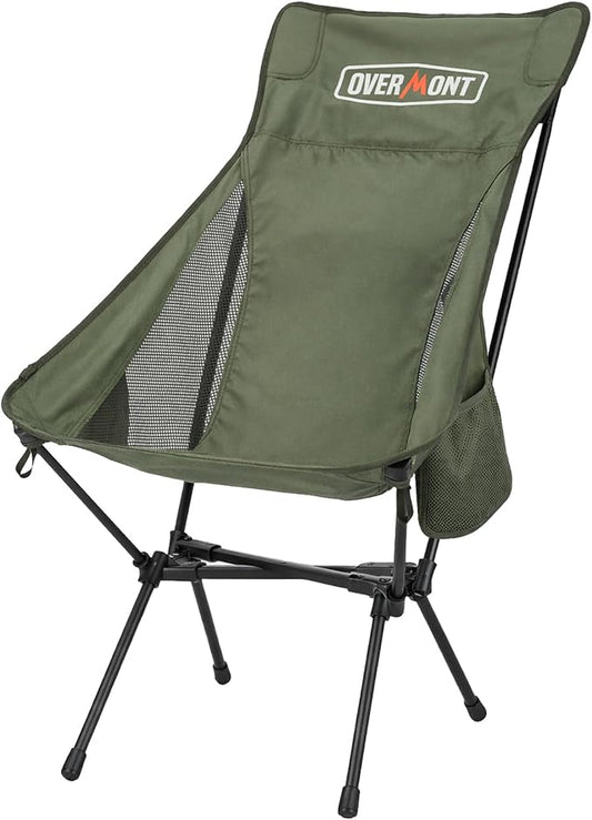 Overmont Portable High-Back Camping Chair - 440LBS Support Oversized Lightweight Folding Backpacking Chair for Adults - Compact with Detachable Pillow for Outdoor Travel Hiking Beach Fishing