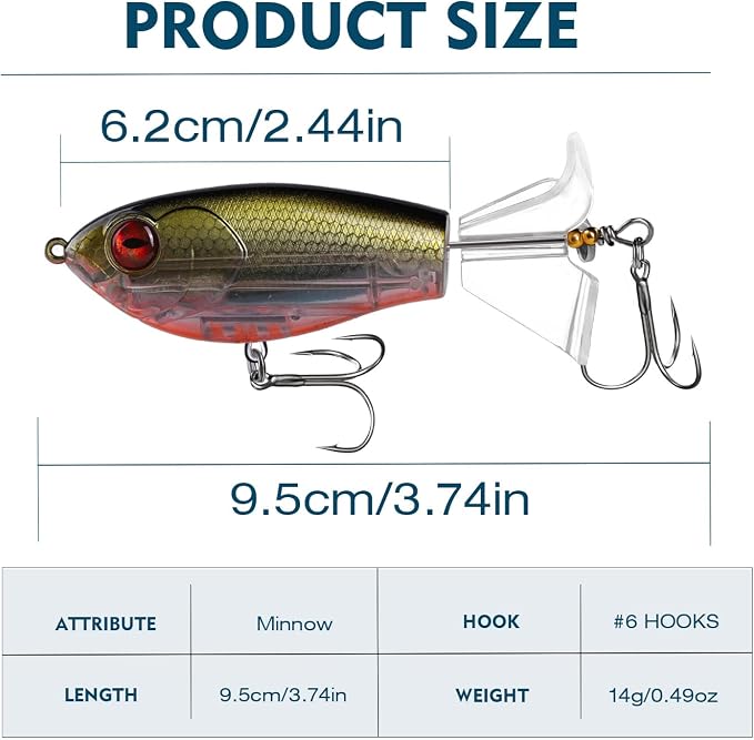 Fishing Lure Kit, Bass Fishing Lures with Lifelike 3D Eyes, Top Water Bass Fishing Lures for Freshwater and Saltwater, Ideal Bass Fishing Kit and Teaser Gift for Men