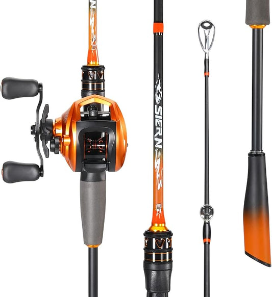 Sougayilang Baitcaster Combo – IM6 Graphite 2-Piece Rod, M/MH Power, Stainless Steel Guides, 6.3:1 Gear Ratio, 18LB Drag for Bass, Walleye, Catfish Travel Combo