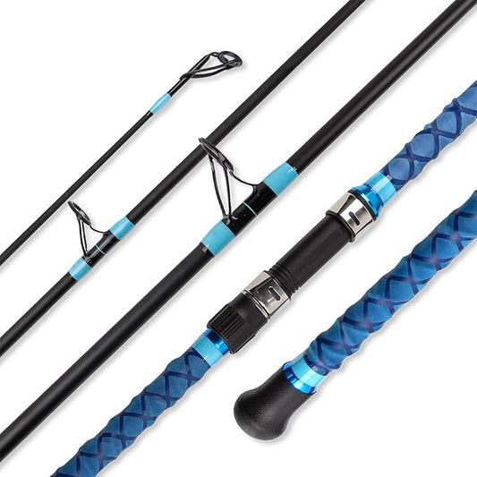 Surf Rod Saltwater 9ft- 4-Piece Carbon Fiber Surf Fishing Rods, Portable Travel Surf Spinning Rod with 20-40lb Power Green Blue
