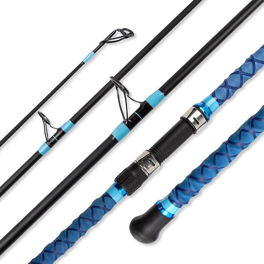 Surf Rod Saltwater 9ft- 4-Piece Carbon Fiber Surf Fishing Rods, Portable Travel Surf Spinning Rod with 20-40lb Power Green Blue