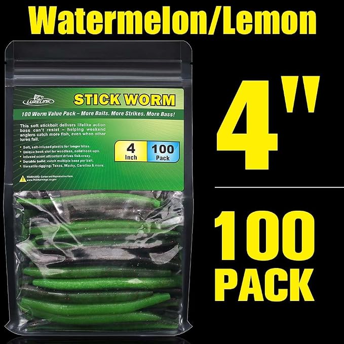 Wacky Worms Soft Plastic for Bass Fishing Lures–100 Pack 4" & 5" Stick Baits Wacky, Texas, Neko & Drop Shot Rigs–Bulk Soft Lure