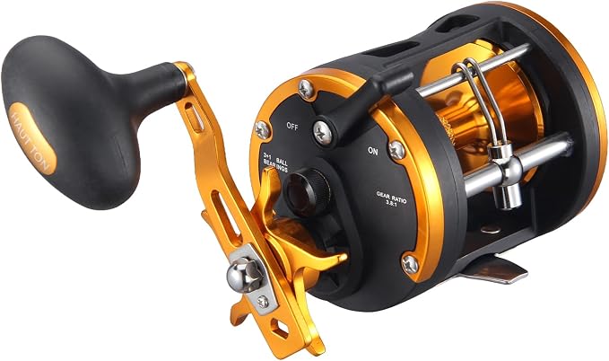 HAUT TON Vortex Baitcasting Fishing Reels, Saltwater Inshore Surf Trolling Reel, Round Baitcaster Reel Up to 44LBS Powerful Max Drag, Conventional Reel for Catfish, Musky, Salmon