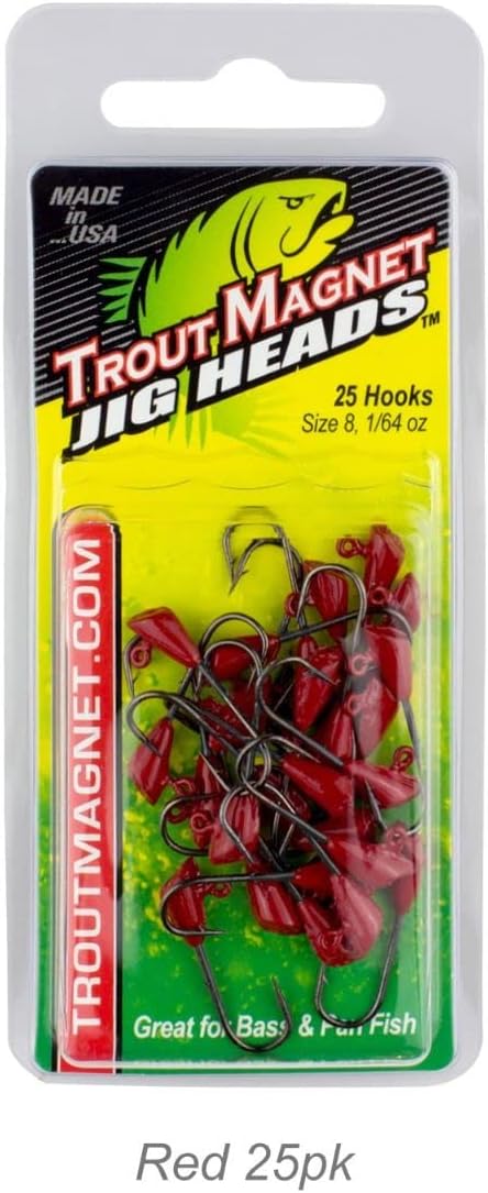 Trout Magnet Jig Heads - 1/64 oz - 25 Pack - Shad Dart Head Shape Hook with Lure Body Securing Barb - Balanced Jigs and Hooks for Trout, Crappie, Bass, Panfish - Freshwater Saltwater Fishing Gear