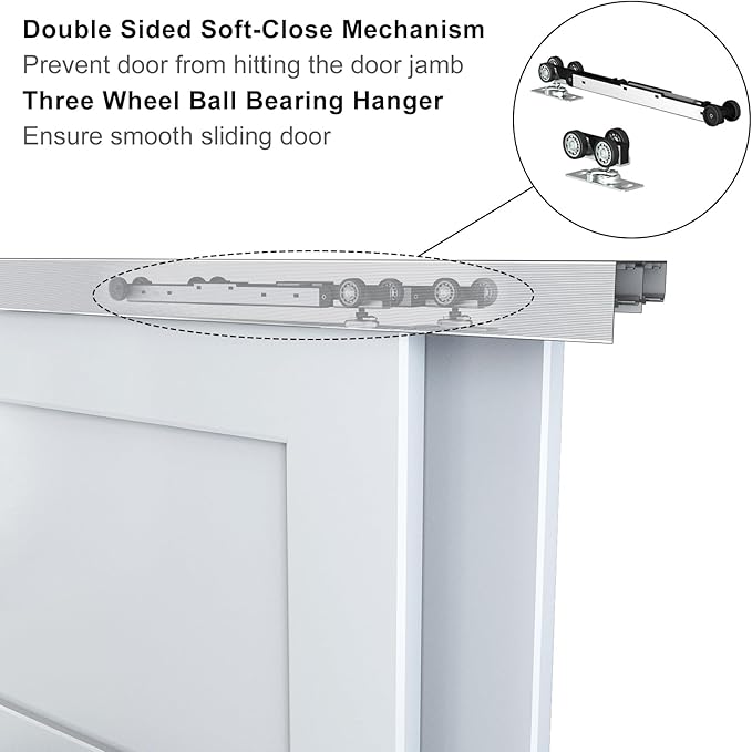 JUBEST 8FT/96 Heavy Duty Bypass Door Hardware with Soft Close Mechanism, Sliding Closet Door Hardware Set for 2 Door System, Smoothly and Quietly, Fit Door Thickness 1 3/8" or 1 3/4", Easy to Install
