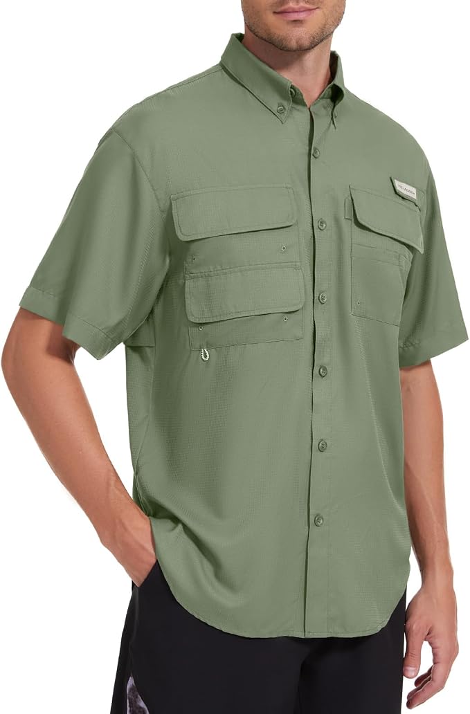 Bassdash UPF 50 Men’s Fishing Dress Shirt Button Down Woven Short Sleeve Outdoor