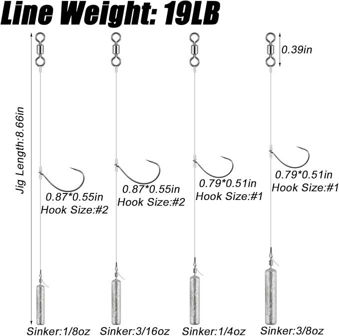 Dr.Fish 10 Pack Drop Shot Rig Bass Fishing Rig Snelled Hook Leader Line Fluorocarbon Swivel Sinker Plastic Worm Wacky Freshwater 3/8oz